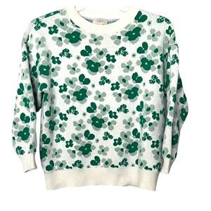 LOFT OUTLET PULL-OVER LONG SLEEVE KNIT CARDIGAN/SWEATER, WOMENS, L, WHITE-GREEN